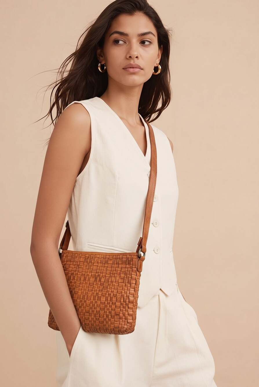 Vilenca Holland Woven Leather Crossbody Bag